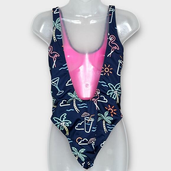 CHUBBIES The Electric Open Back One Piece Swimsuit Size Medium Neon Lights - Picture 3 of 6